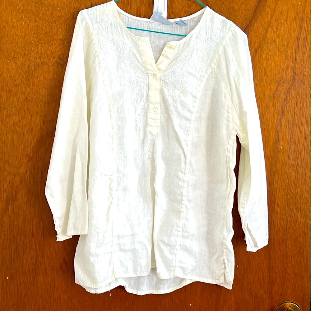 🌞Valerie Stevens Casuals Vintage sheer white long sleeve button up linen top M